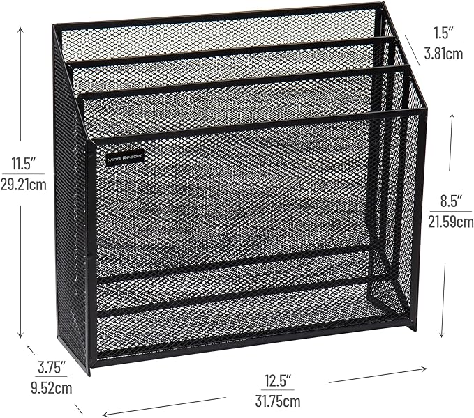 Mind Reader Metal Mesh File Organizer, Black | 3-Tier | Desktop | Modern Style | Pack of 4