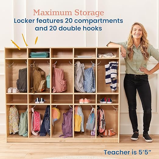 ECR4Kids 10-Section Coat Locker with Tray Storage Compartments, Classroom Furniture, Natural