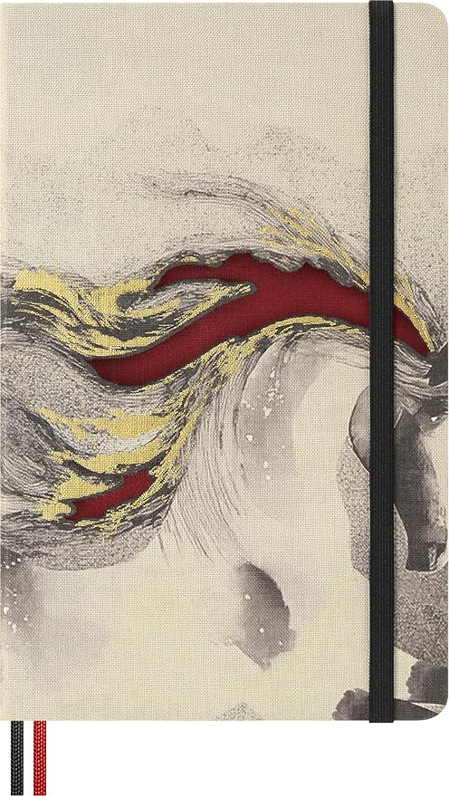 Moleskine Limited Edition Year of the Horse 2026 Calligraphy Notebook in Gift box, Hard Cover, Large (5" x 8.25") Ruled/Lined, Light Grey, 176 pages