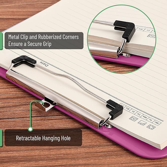 Mr. Pen- Plastic Clipboard, 12.5" x 9", 2 Pack, Hot Pink Clipboard Plastic, Low-Profile Metal Clip with Retractable Hanging Hole