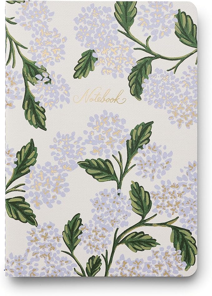 RIFLE PAPER CO. Stitched Notebook Set, 3-Pack Lined Journals with Canvas Paper Cover, Gold Foil Accents & 64 White Ruled Pages, Lay Flat Design | Hydrangea Pattern