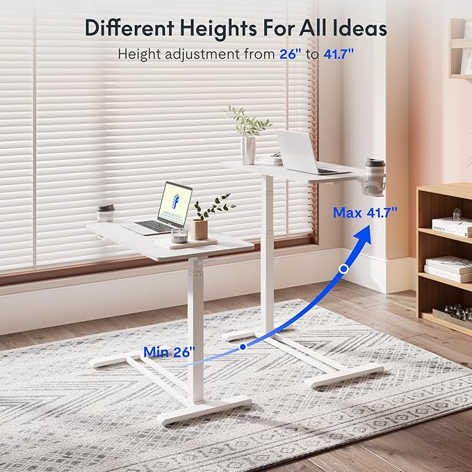 FLEXISPOT Adjustable C Table with Wheels, Mobile Snack Side End Table Sofa Couch Bedside Table Laptop Rolling Cart TV Tray Night Stand Small Space Side Table,(31.5" W x 17.7" D,White)