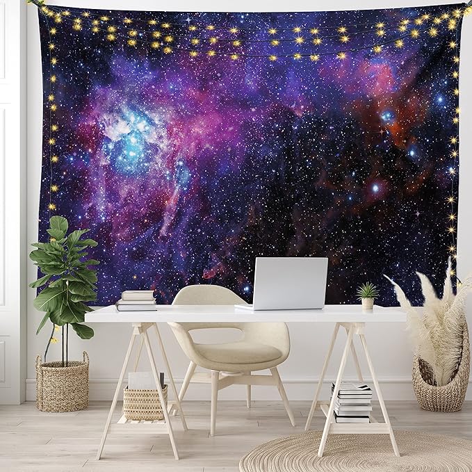 Ambesonne Galaxy Tapestry, Starry Night Nebula Cloud Celestial Theme Image Space Art Elements Print, Fabric Wall Hanging Decor for Bedroom Living Room Dorm, 45" X 30", Black Purple Blue