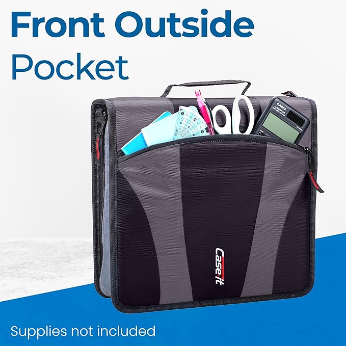 Case-it The Dual 2.0 2-in-1 Zipper Binder | Two 2-Inch D-Rings, 700 Sheet Capacity, 5-Subject Expanding File Folder, Multiple Pockets & Storage Organizer, Shoulder Strap | Dual-301 Black | 6 Pack