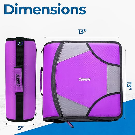 Case-it The King Sized Zip Tab Zipper Binder - 4 Inch D-Rings - 5 Subject File Folder - Multiple Pockets - 800 Sheet Capacity - Comes with Shoulder Strap - Deep Purple D-186