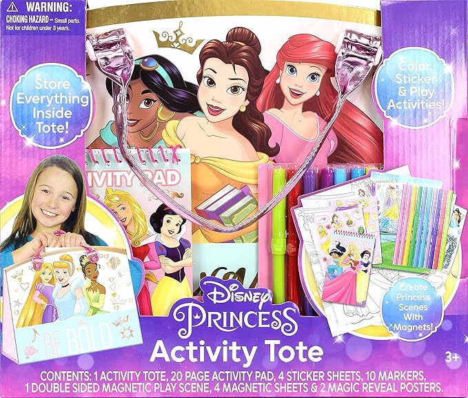 Disney Princess Activity Tote – Ultimate Princess Adventure Bag with Coloring Books, Stickers, Crayons & Games – Travel-Friendly Art Set for Girls Ages 3+ – Great Gift for Creative Play