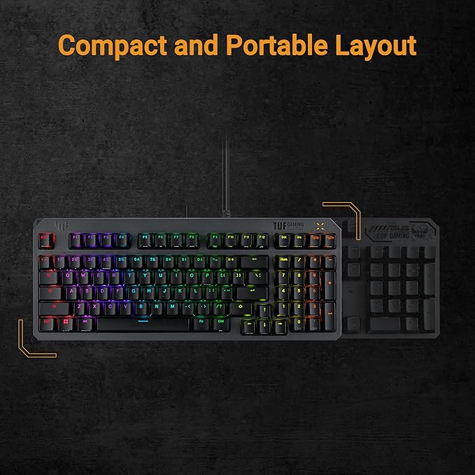 ASUS TUF Gaming K3 Gen II Wired USB Gaming Keyboard – 97-Key Compact Layout, Optical-Mechanical Blue (Clicky) Switches, PBT Keycaps, Detachable Top Plate, IP57 Waterproofing, PC/Mac Support - Black
