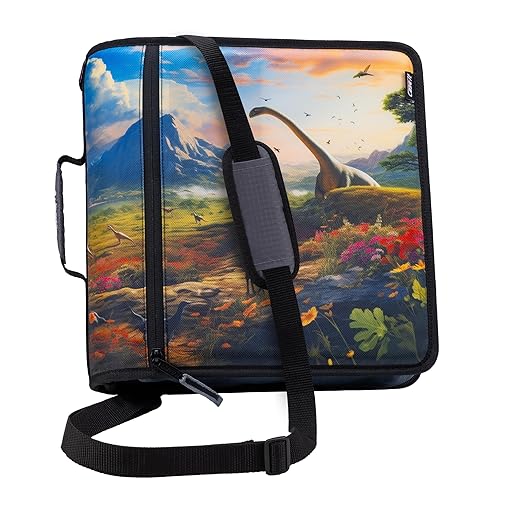 Case-it Mighty Zip Tab School Zipper Binder | 3-Inch O-Rings, 600-Sheet Capacity, 5-Subject Expanding File Folder, Multiple Pockets & Storage Organizer, Shoulder Strap | D-146 Dinosaur Mountain