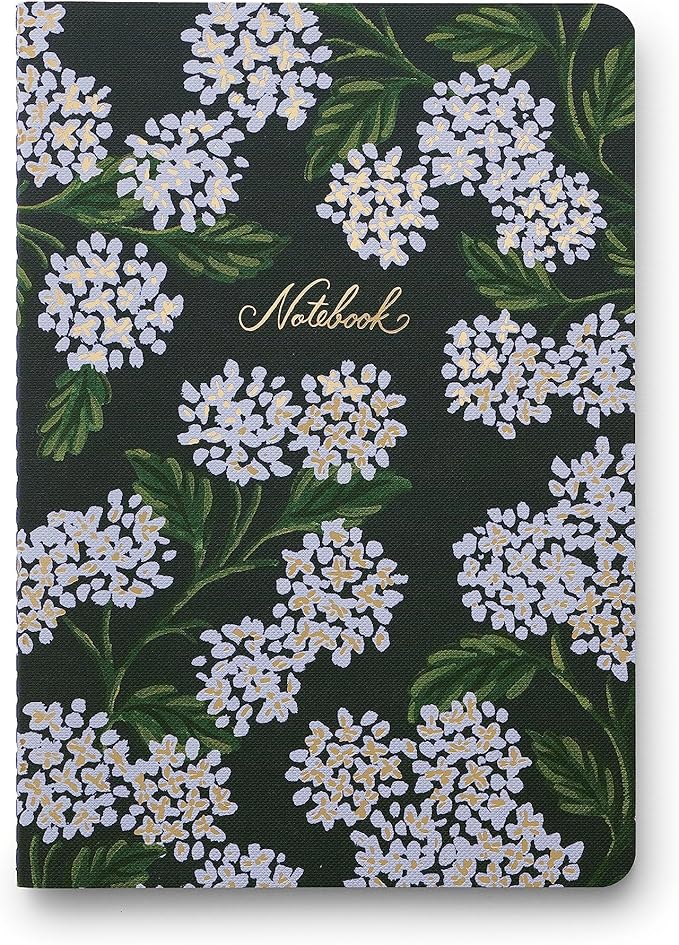 RIFLE PAPER CO. Stitched Notebook Set, 3-Pack Lined Journals with Canvas Paper Cover, Gold Foil Accents & 64 White Ruled Pages, Lay Flat Design | Hydrangea Pattern