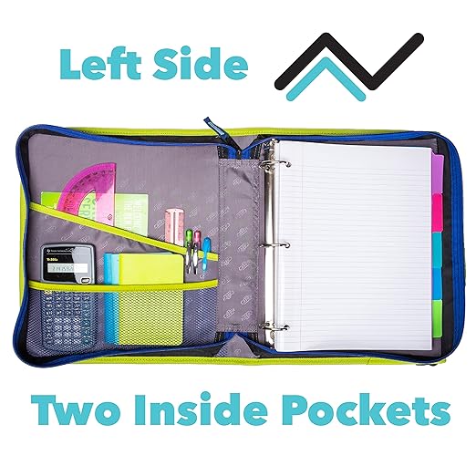Case-it The Z Shape Zipper Binder - Two Binders in One - Double Sided 1.5 Inch D-Ring - Multiple Pockets - 500 Page Capacity - Comes with Shoulder Strap, Blue and Yellow Z-176