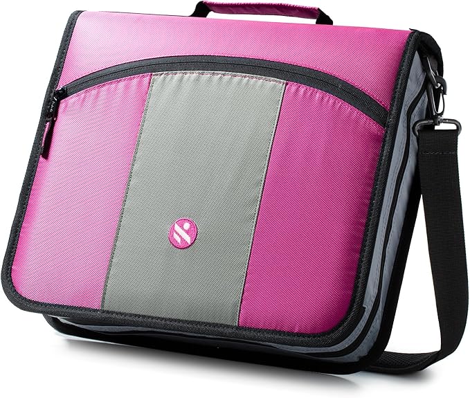 3-Inch Zipper Binder, 3 Rings Binder with Expanding File and Shoulder Strap, Rose