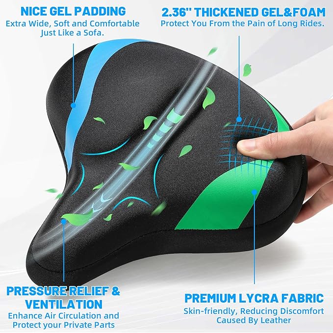 Oversized Bike Seat for Men & Women, Comfortable Gel Padded, Extra Wide Bicycle Seat Cushion Comfort, Replacement Saddle for Peloton, Stationary Exercise Bike, Mountain Bike, Cruiser, City Bike