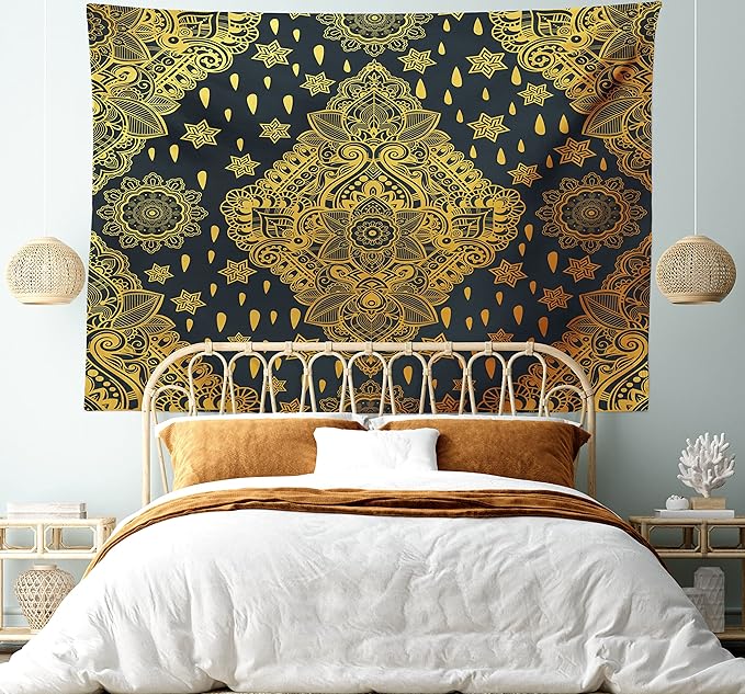 Ambesonne Mandala Tapestry Twin Size, Bohemian Paisley Ornament Tattoo Vintage Design Print, Wall Hanging Bedspread Bed Cover Wall Decor, 68" X 88", Charcoal Grey
