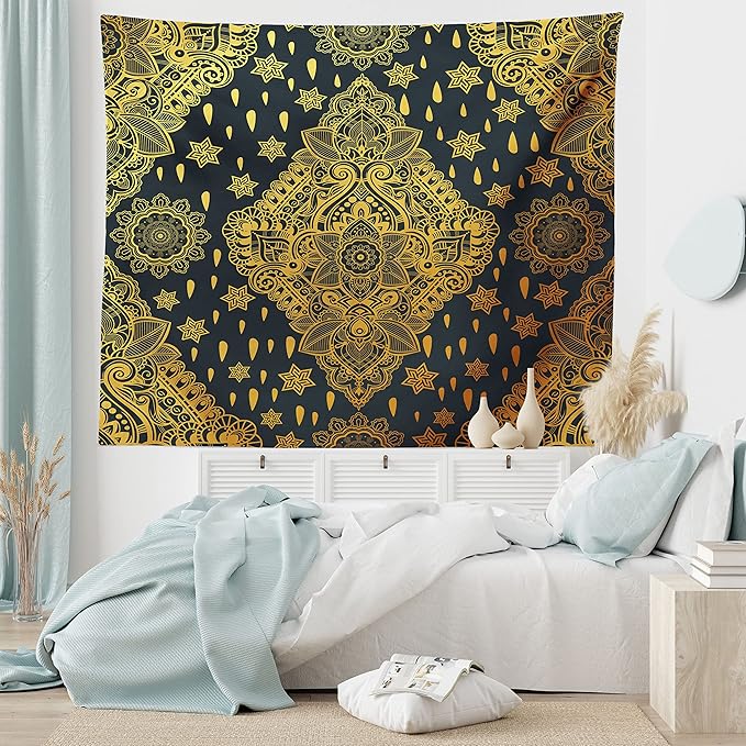 Ambesonne Mandala Tapestry Twin Size, Bohemian Paisley Ornament Tattoo Vintage Design Print, Wall Hanging Bedspread Bed Cover Wall Decor, 68" X 88", Charcoal Grey