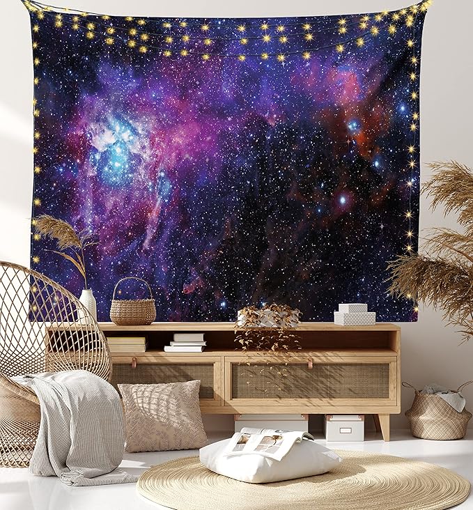 Ambesonne Galaxy Tapestry, Starry Night Nebula Cloud Celestial Theme Image Space Art Elements Print, Fabric Wall Hanging Decor for Bedroom Living Room Dorm, 45" X 30", Black Purple Blue