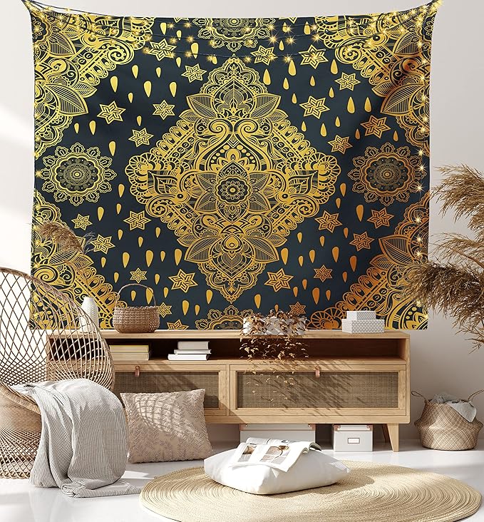 Ambesonne Mandala Tapestry Twin Size, Bohemian Paisley Ornament Tattoo Vintage Design Print, Wall Hanging Bedspread Bed Cover Wall Decor, 68" X 88", Charcoal Grey