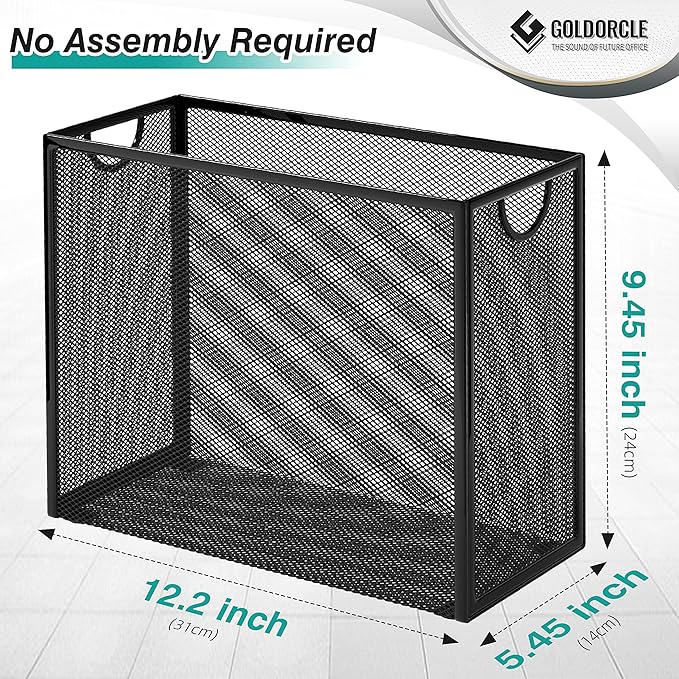 Hanging File Organizer, Letter-Size File Holder Filing Box with 5 Hanging Folders, Metal Mesh Desk File Folder Storage(No Assembly Required) (with 5 Grey Folders)