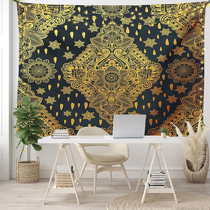 Ambesonne Mandala Tapestry Twin Size, Bohemian Paisley Ornament Tattoo Vintage Design Print, Wall Hanging Bedspread Bed Cover Wall Decor, 68" X 88", Charcoal Grey