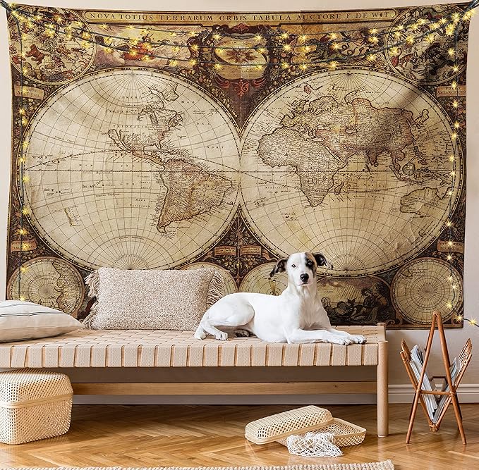 Ambesonne World Map Tapestry, Old World Map Drawn in 1720s Nostalgic Style Art Historical Atlas Vintage Design, Wall Hanging for Bedroom Living Room Dorm Decor, 40" X 60", Multicolor