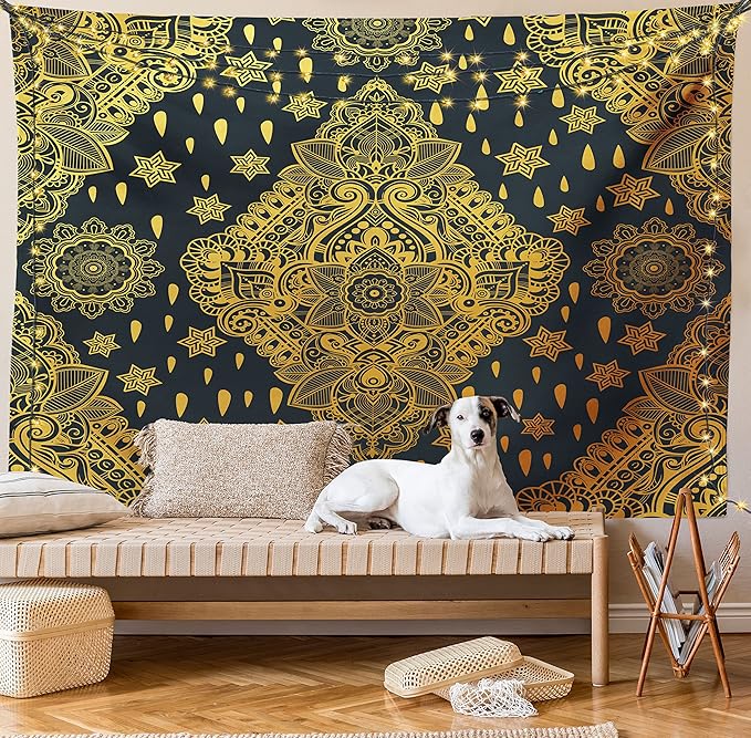 Ambesonne Mandala Tapestry Twin Size, Bohemian Paisley Ornament Tattoo Vintage Design Print, Wall Hanging Bedspread Bed Cover Wall Decor, 68" X 88", Charcoal Grey
