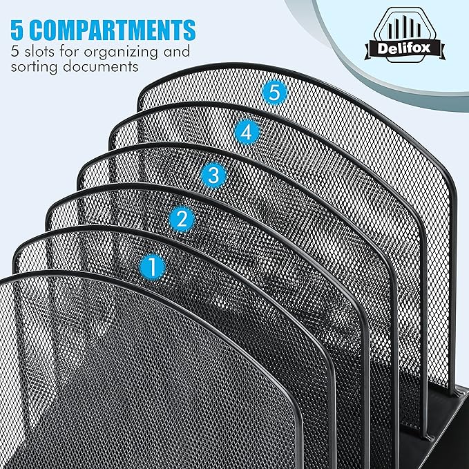Inclined Desk File Organizer,Vertical File Folder Holder Stand Metal Rack File Sorter for Office Classroom Desktop Organization