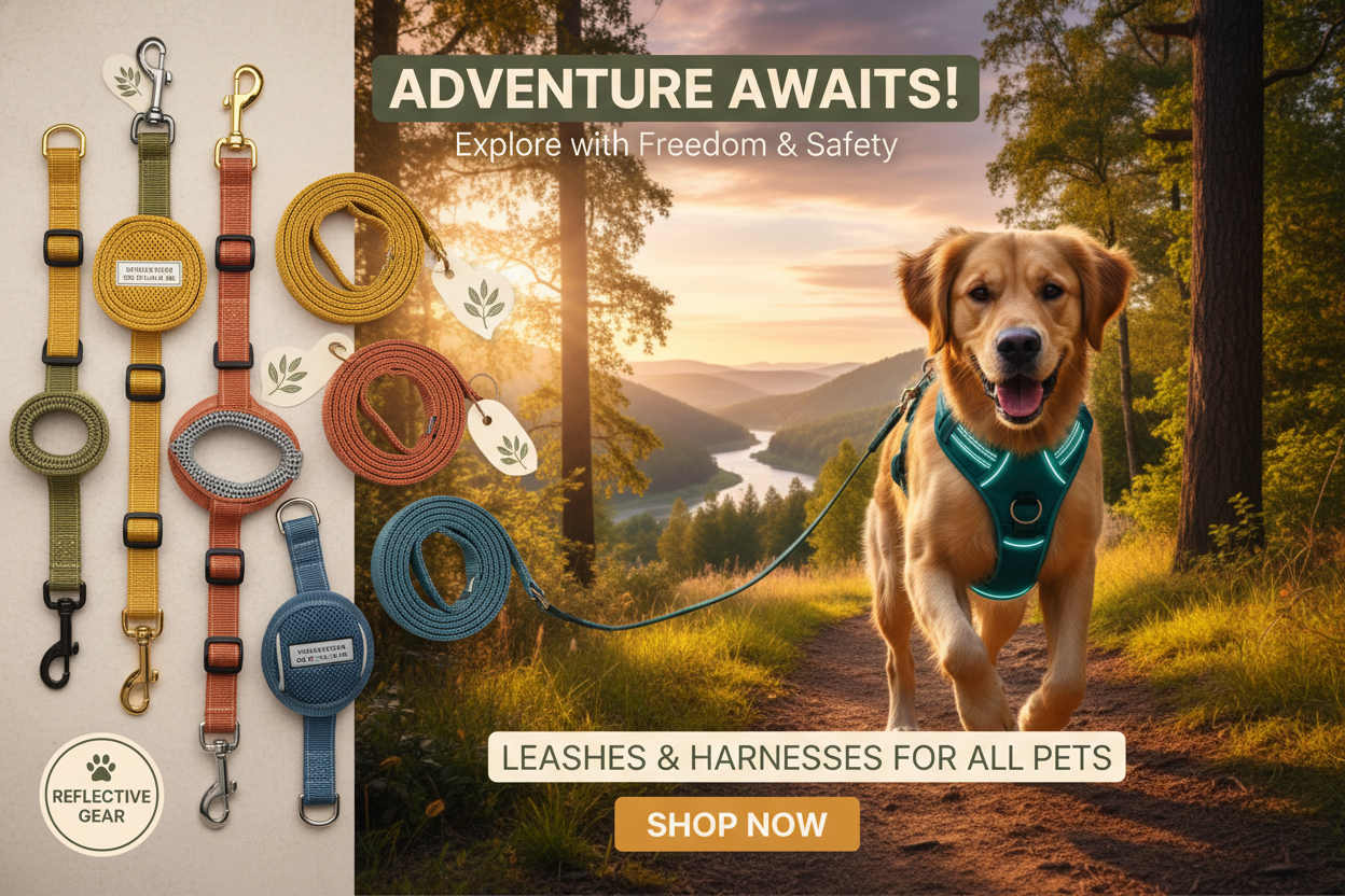 🐾 LEASH &amp; HARNESS – Freedom with Safety

Walks redefined for every size and stride.
From confident canines to adventurous cats and even small animal explorers, our leashes and harnesses are designed for comfort, control, and confidence. Lightweight materials meet ergonomic design for stress-free adventures.

💛 Highlights:
✔️ Reflective no-pull harnesses for night safety
✔️ Adjustable fits for all sizes
✔️ Eco-friendly and durable stitching

💎 Best Picks:

Reflective No-Pull Harness (Dogs)

Soft Escap