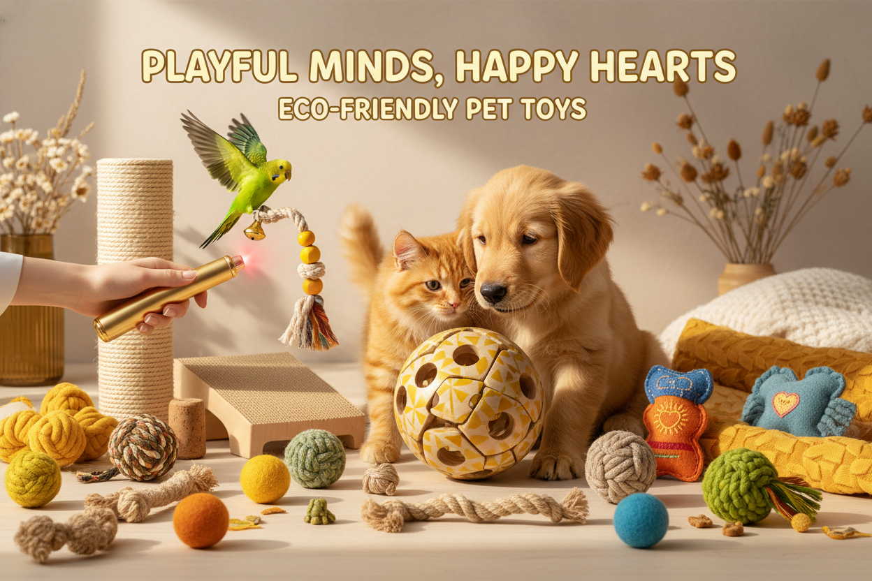 🎾 TOYS – Play with Purpose

Because playtime is love in motion.
Our toys are crafted to stimulate body and mind — encouraging natural instincts, exercise, and learning through joy. From squeaky chew toys to puzzle feeders and bird ladders, every item sparks curiosity and happiness.

💛 Highlights:
✔️ Non-toxic, eco-safe materials
✔️ Cognitive stimulation for smarter play
✔️ Tested for durability and enrichment

💎 Best Picks:

Treat Puzzle Ball (Dogs)

Laser Teaser Toy (Cats)

Rope &amp; Bell Toy Set (Bird